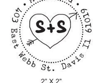 Heart with Arrow and Initials Custom Return Address Rubber Stamp AD111