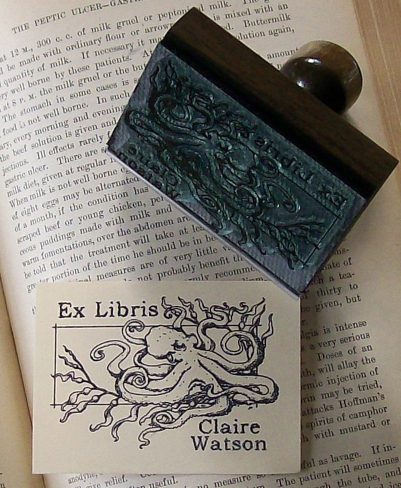 Octopus Personalized Ex Libris Bookplate Rubber Stamp