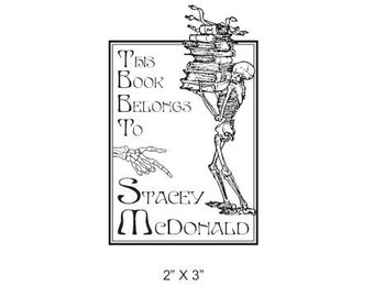 Skeleton Carrying Books Personalized Booplate Stamp J20