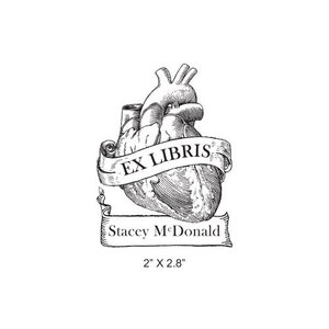 Anatomical Heart Antique Banner Ex Libris Bookplate Rubber Stamp K11