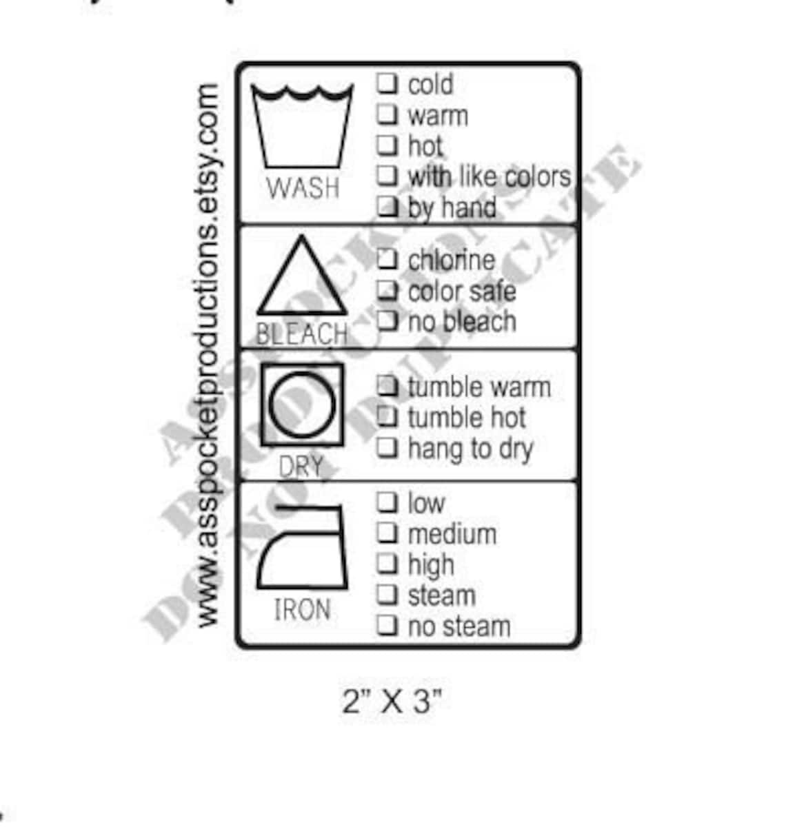 Fabric or Garment Care Label Custom Rubber Stamp for Your Etsy