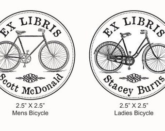Antique Bicycle Personalized Ex Libris Rubber Stamp G07