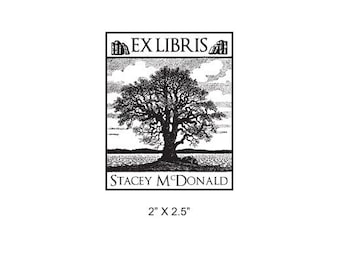 Old Oak Tree Personalized Ex Libris Library Rubber Stamp I33