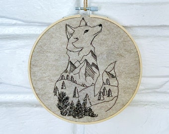 Fox Hand Embroidered Art Mountain Cabin Decor Gift Under 50