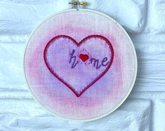 Watercolor Hand Embroidery Home is Where the Heart Is