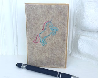 Pocket Journal Hand Embroidered Unicorn Lined Small Notebook