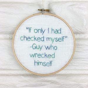 Hand Embroidered Wall Art Modern Embroidery Sarcastic Joke Hand Stitched Gift Under 30 If Only I Had Checked Myself image 1