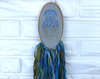 Hand Embroidered Jellyfish Wall Art