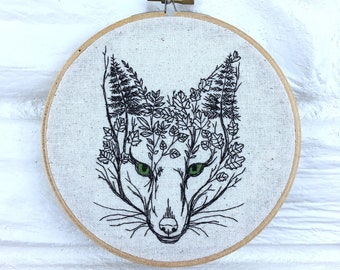 Fox Art Hand Embroidered Modern Embroidery Nature Decor Woodland Creature Gift Under 50 Wall Art Cabin Decor