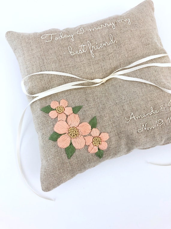 Ring Bearer Hand Embroidered Pillow Personalized Wedding Etsy