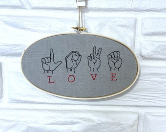 Sign Language Hand Embroidery Love