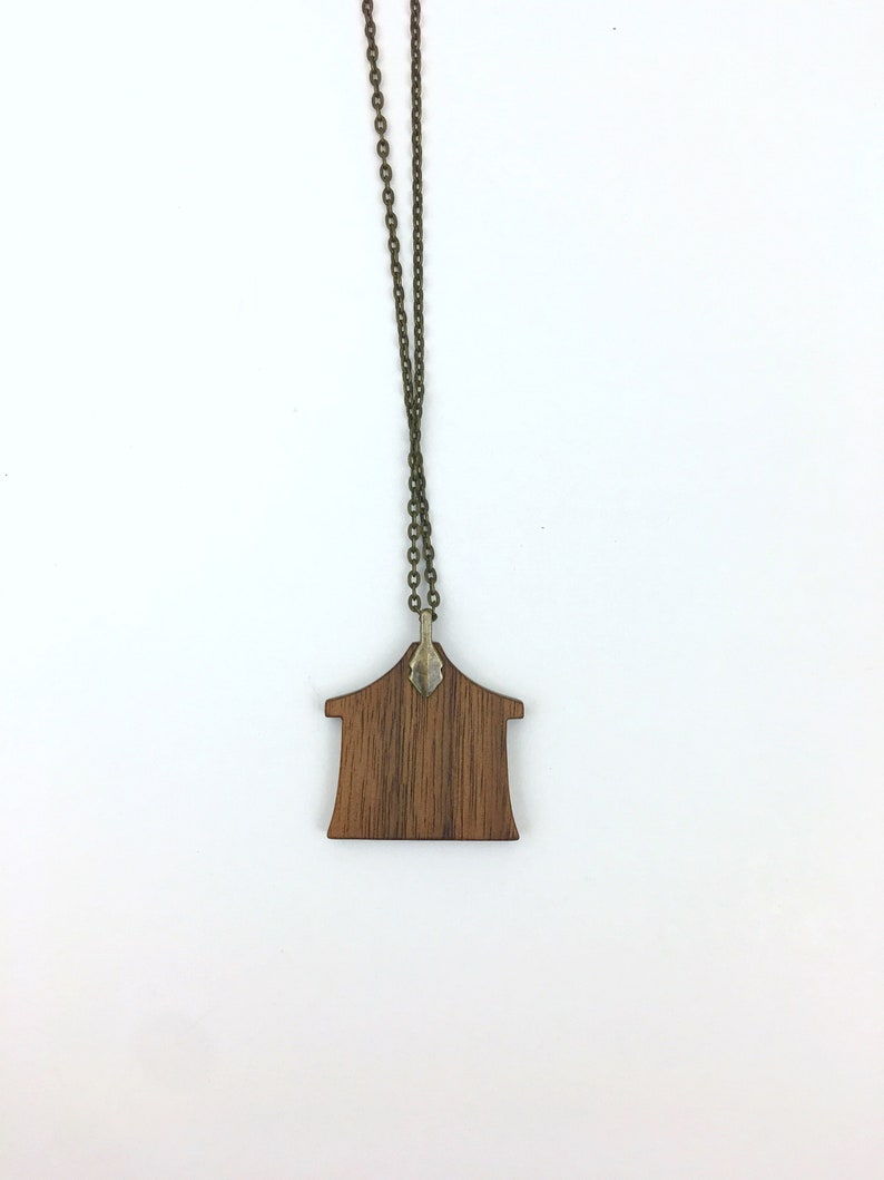 House Jewelry Wooden Pendant Hand Stitched Fiber Arts Home is Where the