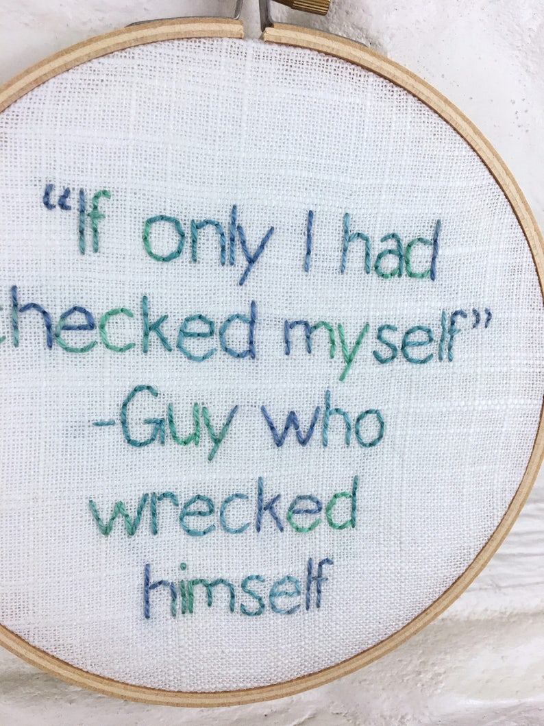 Hand Embroidered Wall Art Modern Embroidery Sarcastic Joke Hand Stitched Gift Under 30 If Only I Had Checked Myself image 2