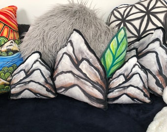 HUGGABLE PAINTING The Rocky Mountain Original Art by Leah Wake Printed on Velveteen A Nature Painting you can Hug Rock Mountain Pillow