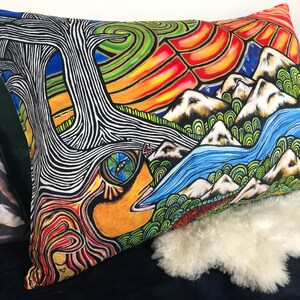 HUGGABLE PAINTING Water is Life Original Art by Leah Wake Printed on Luxury Velveteen A Painting you can Hug Abstract Landscape Art Pillow image 3