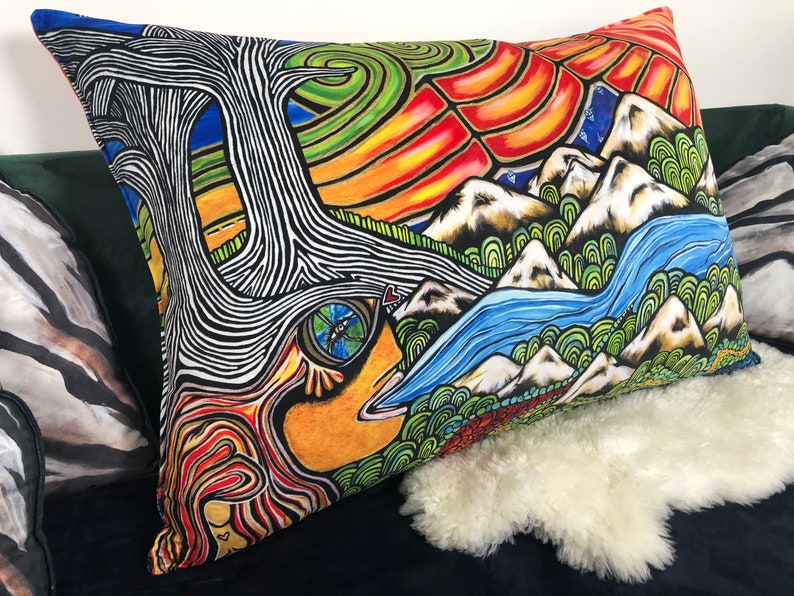 HUGGABLE PAINTING Water is Life Original Art by Leah Wake Printed on Luxury Velveteen A Painting you can Hug Abstract Landscape Art Pillow image 3