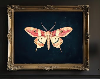 Vintage Moth Art Print | Dark Academia Insect Wall Art | Gothic Nature Illustration