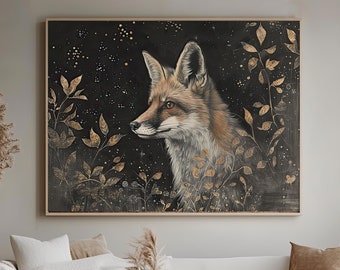 Celestial Fox Art Print | Woodland Cottagecore Wall Art | Mystical Moonlit Fox Illustration