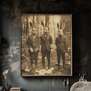 Mystic Spooky Rabbit Cult in the Forest Vintage Photography Dark Academia Art Poster Print Occult Gothic Home Decor Witchy Aesthetic Print