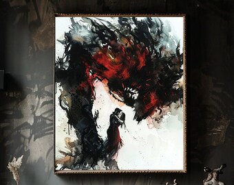 Dark Fantasy paar Kunstdruck | Gothic Aquarell Liebhaber Kunstwerk | Dark Academia Romanze Wandkunst
