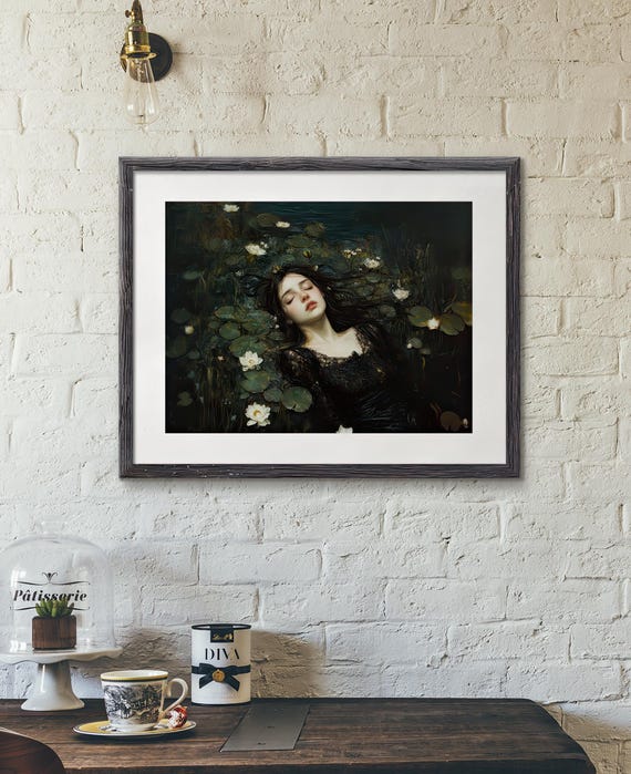 Ophelia Art Print, Vintage Victorian Oil Painting, Dark Academia Decor