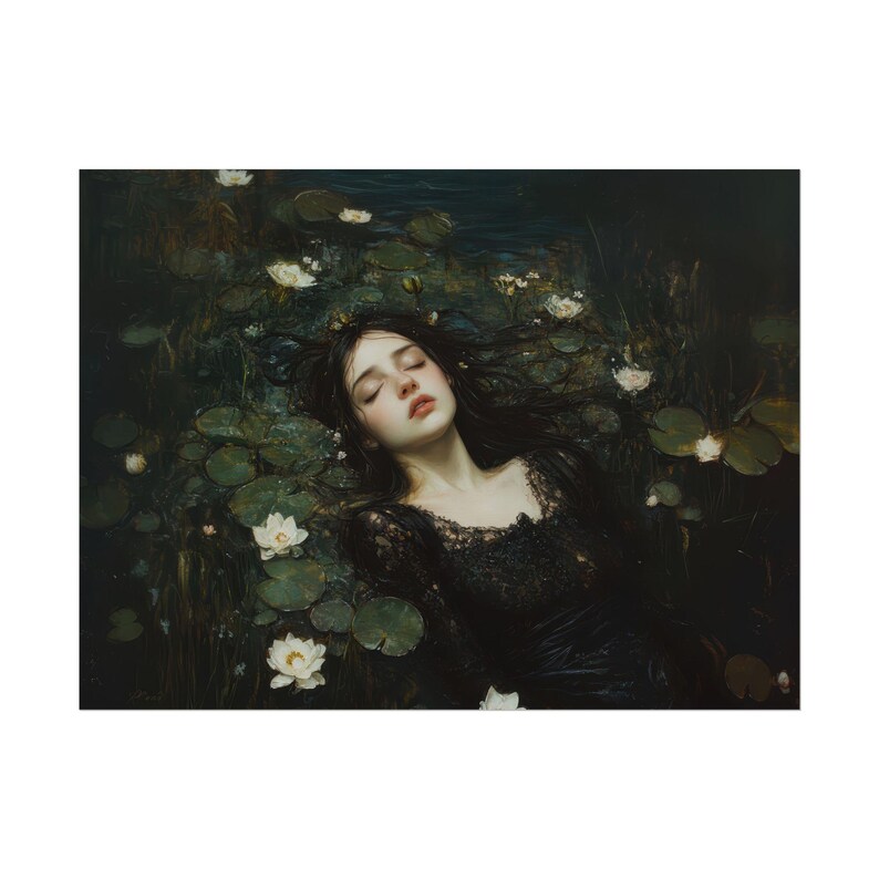 Ophelia Inspired Art Print | Dark Academia Gothic Portrait | Vintage Romantic Oil Painting Artwork image 10