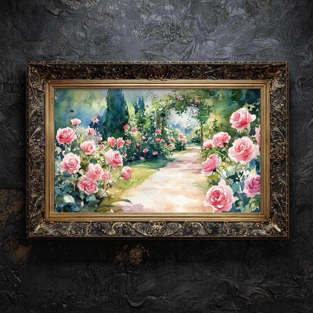 Romantic Rose Garden Art Print | Cottagecore Floral Wall Art | Vintage ...