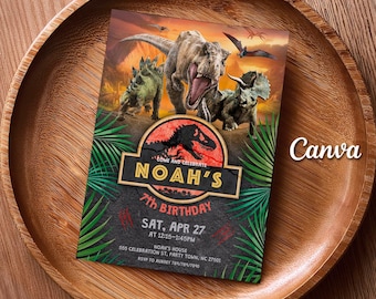 Invitación de cumpleaños de dinosaurio, fiesta de T-Rex, invitación a Dino Park (descarga digital)