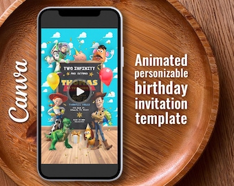Toy Story Two Infinity and Beyond Video Invite, Animated Digital Birthday Invitation for Kids 2nd Party, Woody Buzz Lightyear Theme