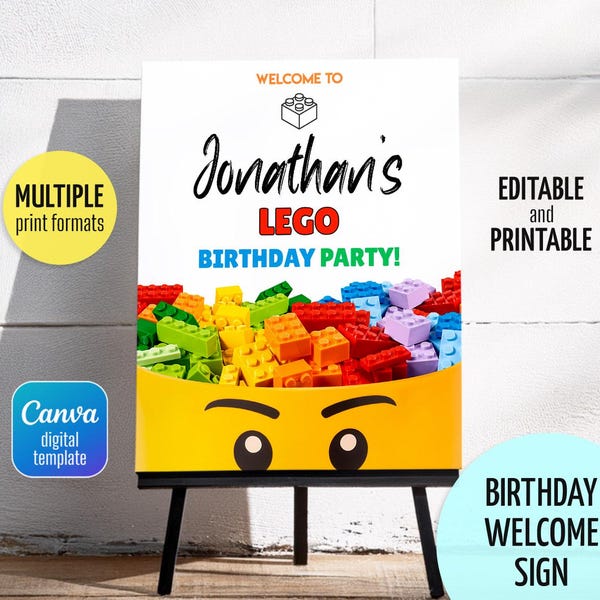 Building Blocks welcome in, Building Blocks welcome sign, printable editable Party decoration template, welcome poster template