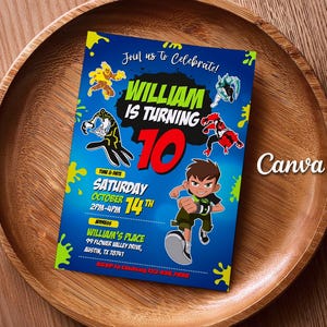 Ben 10 Birthday invitation, Ben ten printable Invitation, Ben10 Party Invite Template, Editable Invitation, boy birthday
