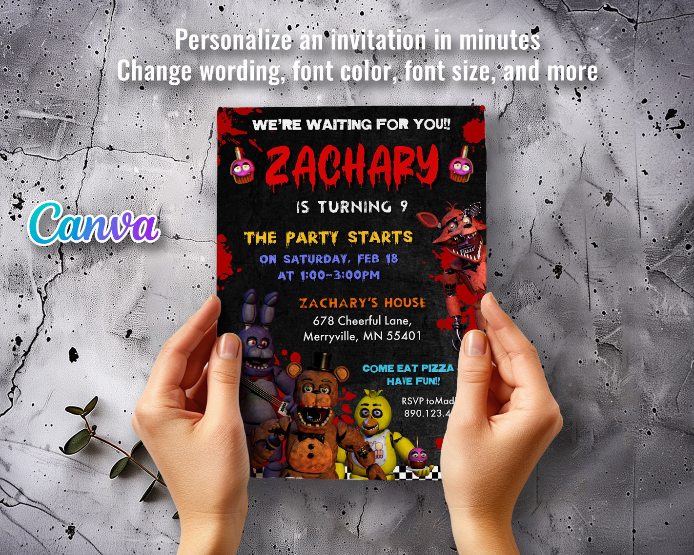 Freddy Five Nights Printable Birthday Invitation, Freddy's Birthday ...