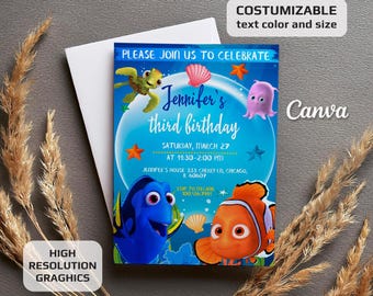 Printable Boy Birthday Invitation | nemo birthday invite | editable invitation | Instant Download | ocean birthday party