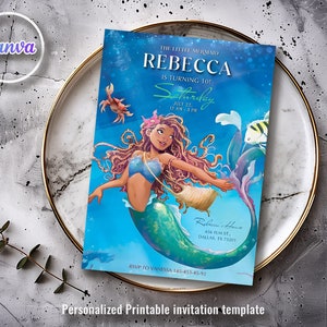 The Little Mermaid Printable invitation, Editable Invitation, Mermaid Birthday Invitation, Princess Ariel Party, Mermaid Party