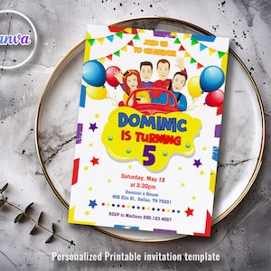 Printable Wiggles birthday invite, Wiigle Birthday Invitation, editable music invitation, wiggles car birthday party