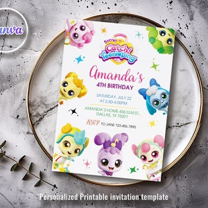 Invitation d&#39;anniversaire Teenieping, Invitation anime imprimable, Invitation à une fête, modèle Teenieping, Invitation Romi modifiable, anniversaire de fille