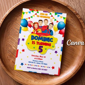 Printable Wiggles birthday invite, Wiigle Birthday Invitation, editable music invitation, wiggles car birthday party