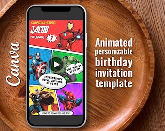 Avengers Birthday Video Invite, Animated Super Hero Mobile Template