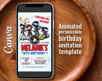 Ninja Kidz Birthday Video Invitation, Editable Mobile Invite (Canva Template)