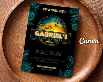 Dinosaur Birthday Invitation, Jurassic Park Invite (Printable Canva Template)