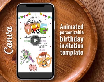 Invitación de cumpleaños animada de Toy Story, video editable (Canva)