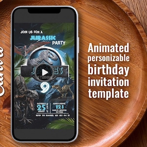 Dinosaur Video birthday invitation, Animated Dino Birthday invite, Park invitation, World personalizable mobile invitation, T-Rex Party