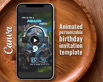 Dinosaur Video birthday invitation, Animated Dino Birthday invite, Park invitation, World personalizable mobile invitation, T-Rex Party