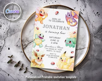 Printable Birthday Invitation, b-day invite, editable invitation, anime birthday invite, Instant Download