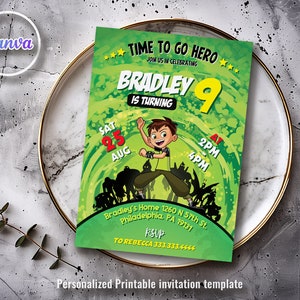 Ben 10 Birthday invitation, Ben ten printable Invitation, Ben10 Party Invite Template, Editable Invitation, boy birthday