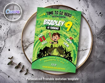 Ben 10 Birthday invitation, Ben ten printable Invitation, Ben10 Party Invite Template, Editable Invitation, boy birthday