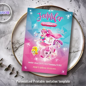 Invitation d&#39;anniversaire Teenieping, Invitation anime imprimable, Invitation à une fête, modèle Teenieping, Invitation Romi modifiable, anniversaire de fille