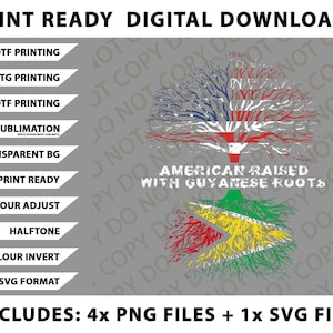 American Raised with Guyanese Roots Guyana Png Bundle, SVG Files, Digital Downloads