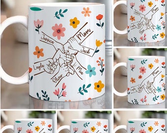 Custom Mom Floral Mug With Kids Names Mug, You Hold Our Hands Mug, Mother's Day Mug, Gift For Grandma, Mom Coffee Mug, Wildflower Mom Mug