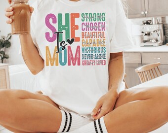 She is Mom Shirt, She is Strong Shirt, Bible Verse Shirt, Christian Mom T-shirt, Mom Life Tee, Strong Mom Sweatshirt, Mother Days Shirt Gift